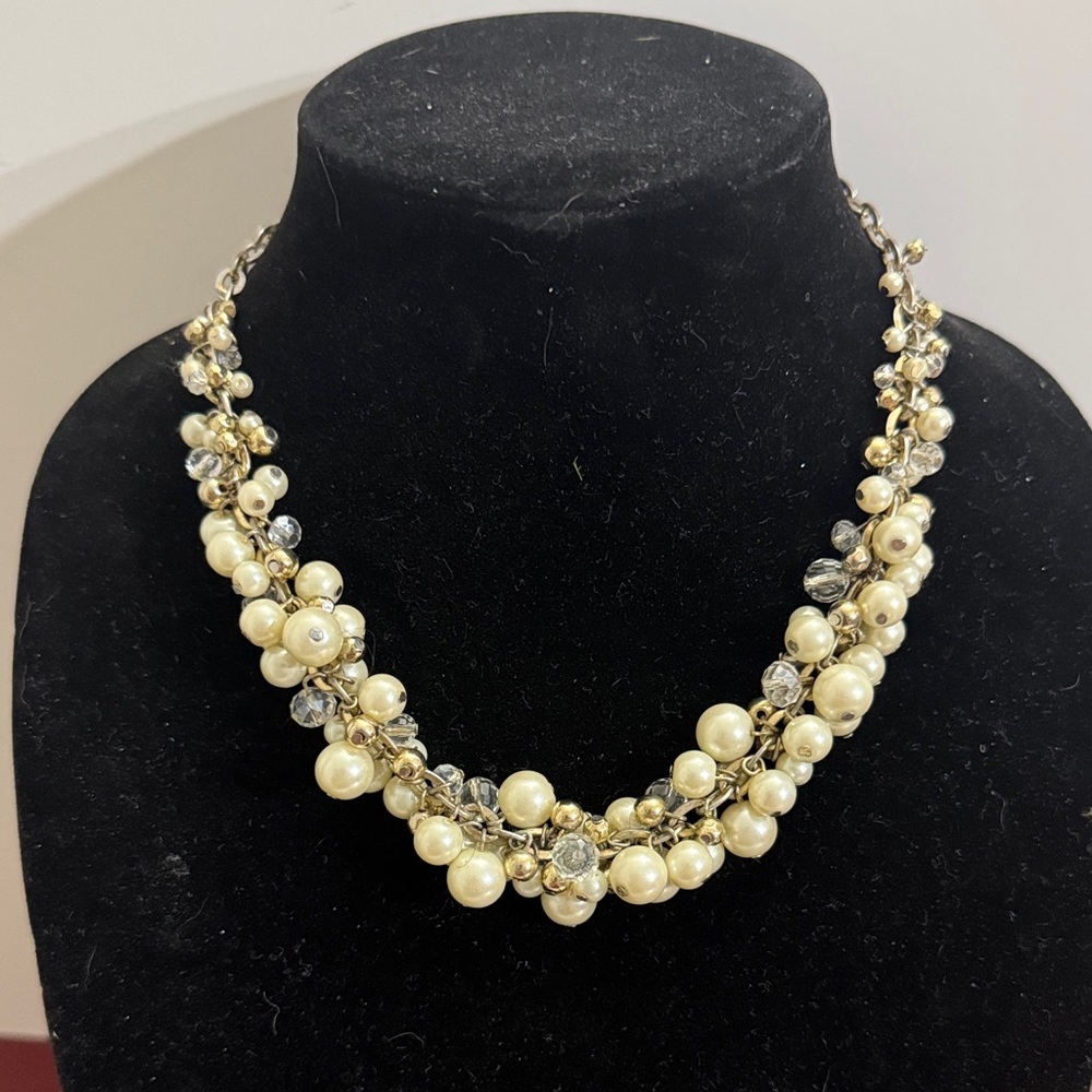 THE LIMITED Necklace Faux Pearl Crystal silver Tone Beads Clusters